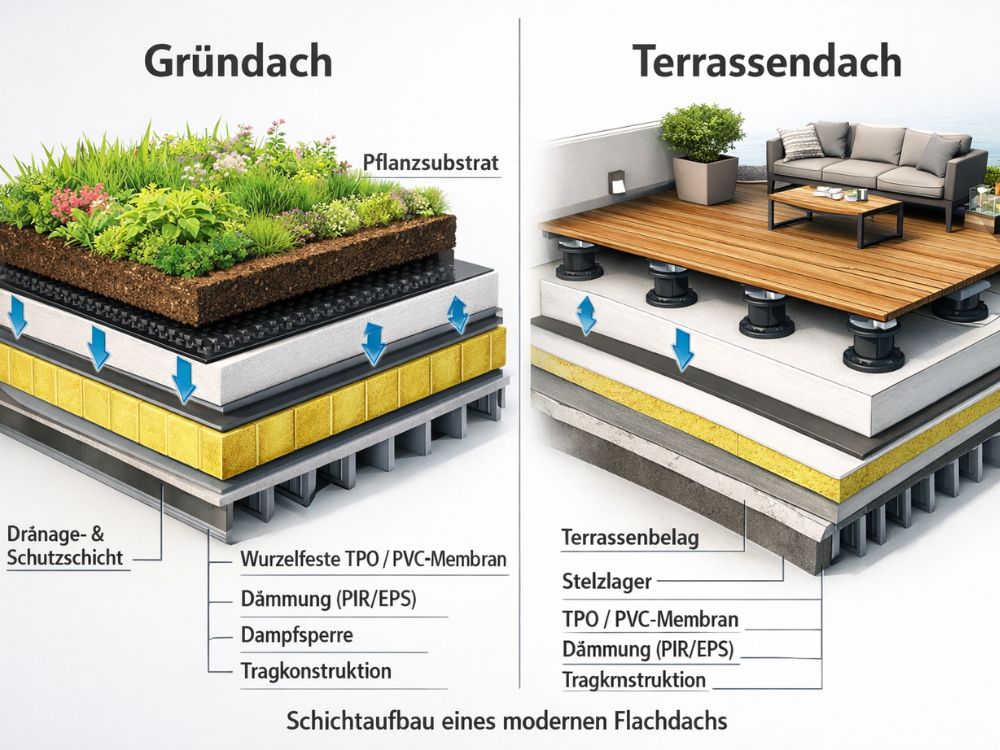 Gründach und Terrassendach: Vorteile moderner Dächer